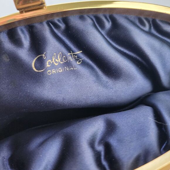 Vintage navy Satin Bag Clutch By Coblentz Original rockabilly - Picture 6 of 11